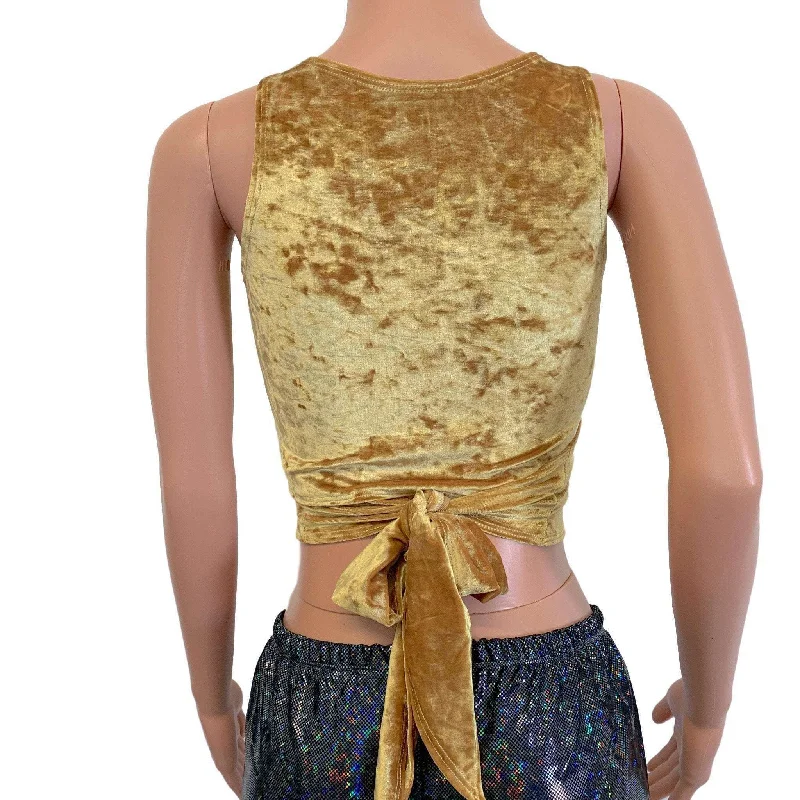 Crop Wrap Top - Gold Crushed Velvet - Choose Sleeve Length