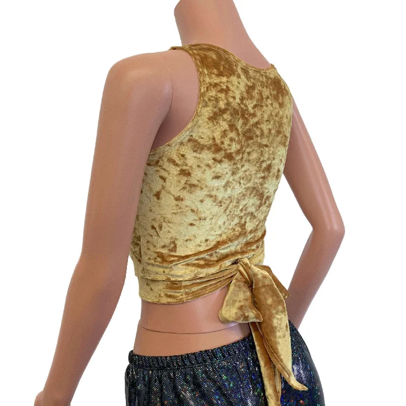 Crop Wrap Top - Gold Crushed Velvet - Choose Sleeve Length