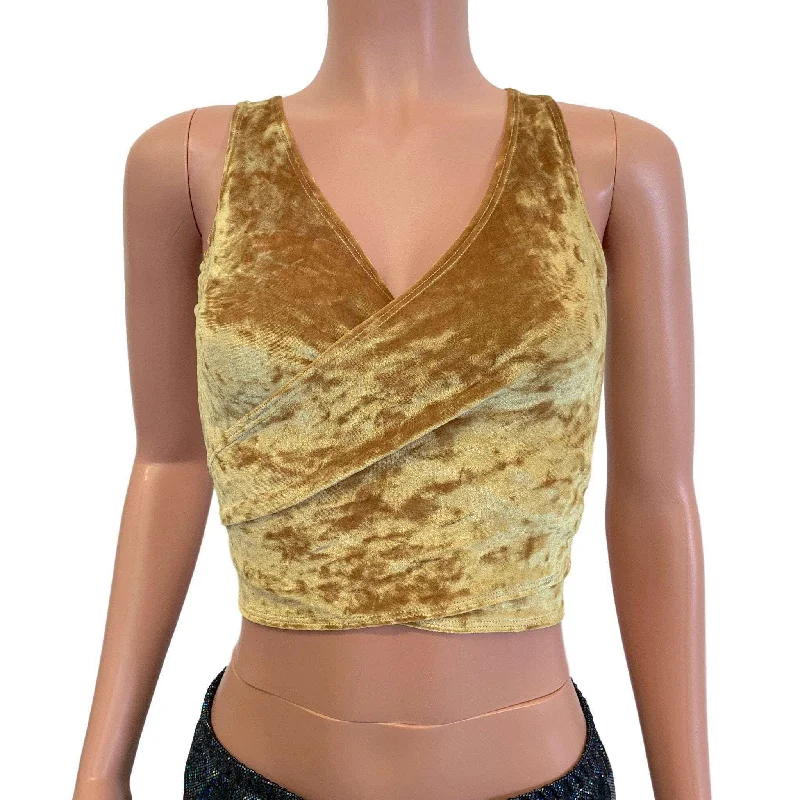 Crop Wrap Top - Gold Crushed Velvet - Choose Sleeve Length