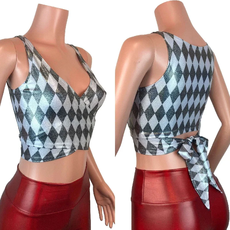 Crop Wrap Top - Holographic Harlequin - Choose Sleeve Length