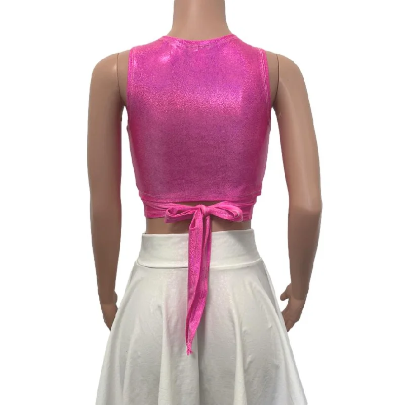 Crop Wrap Top - Pink Sparkle - Choose Sleeve Length