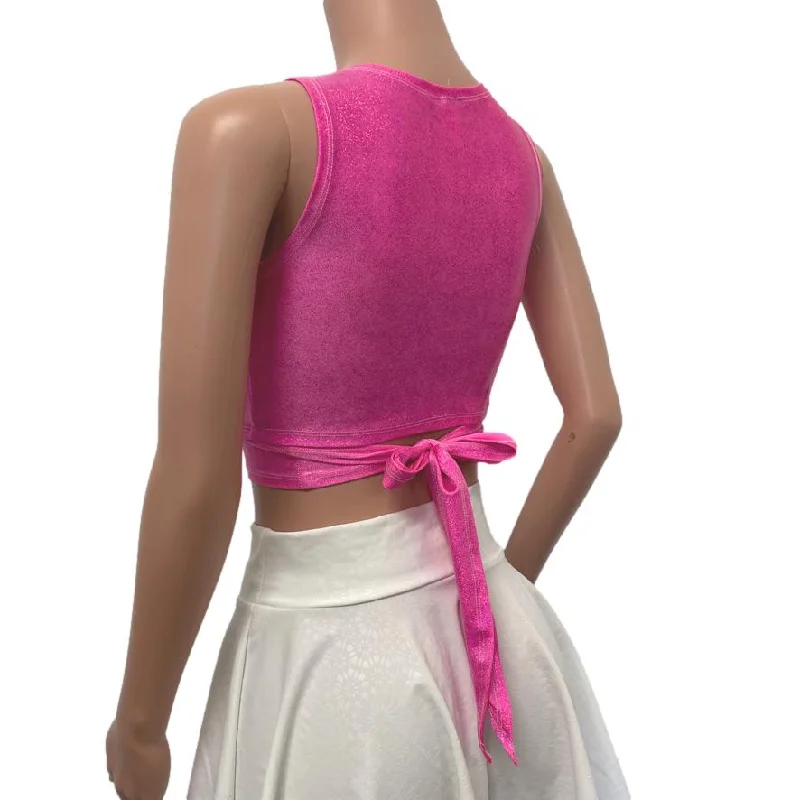 Crop Wrap Top - Pink Sparkle - Choose Sleeve Length