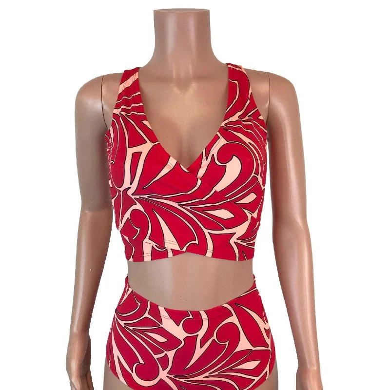 SALE - XS ONLY - Sleeveless Crop Wrap Top - Red/Peach Groovy