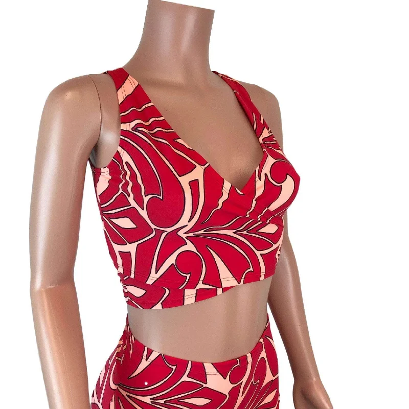 SALE - XS ONLY - Sleeveless Crop Wrap Top - Red/Peach Groovy