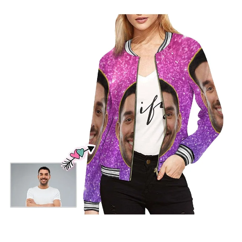 Custom Boyfriend Face Purple Shine Women's Casual Jacket