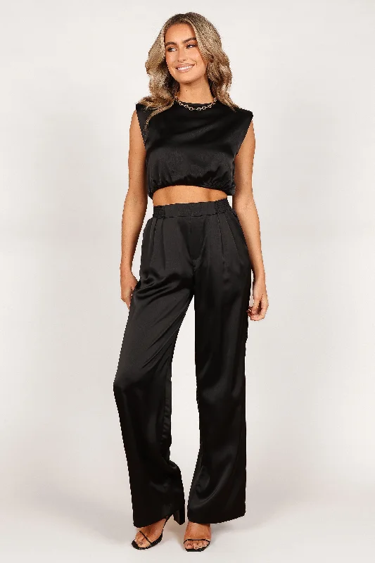 Elia Crop Top and Palazzo Pant Set - Black