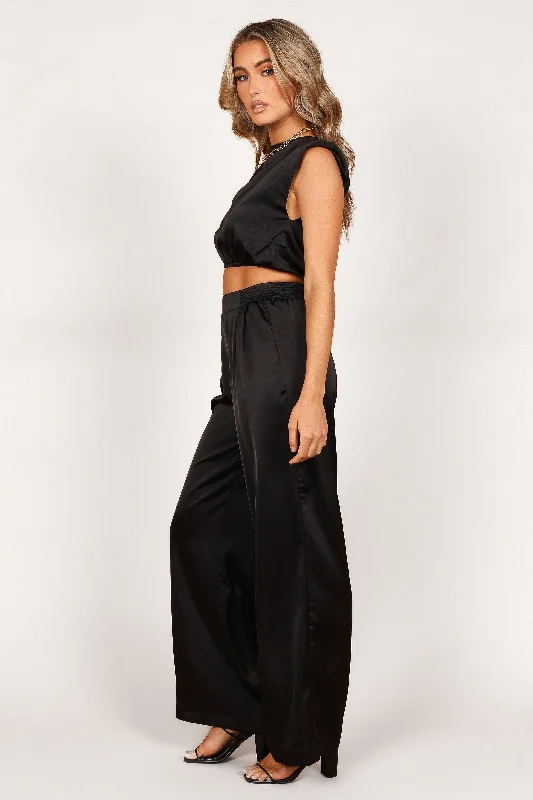 Elia Crop Top and Palazzo Pant Set - Black