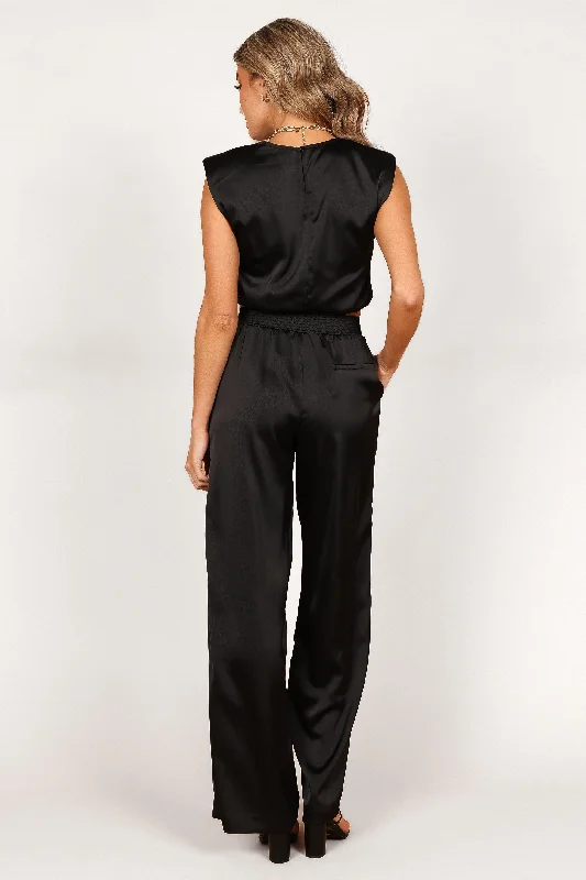 Elia Crop Top and Palazzo Pant Set - Black