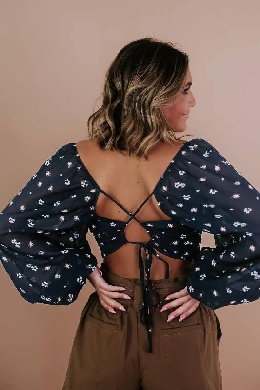 Flawless Tie Back Crop , Navy