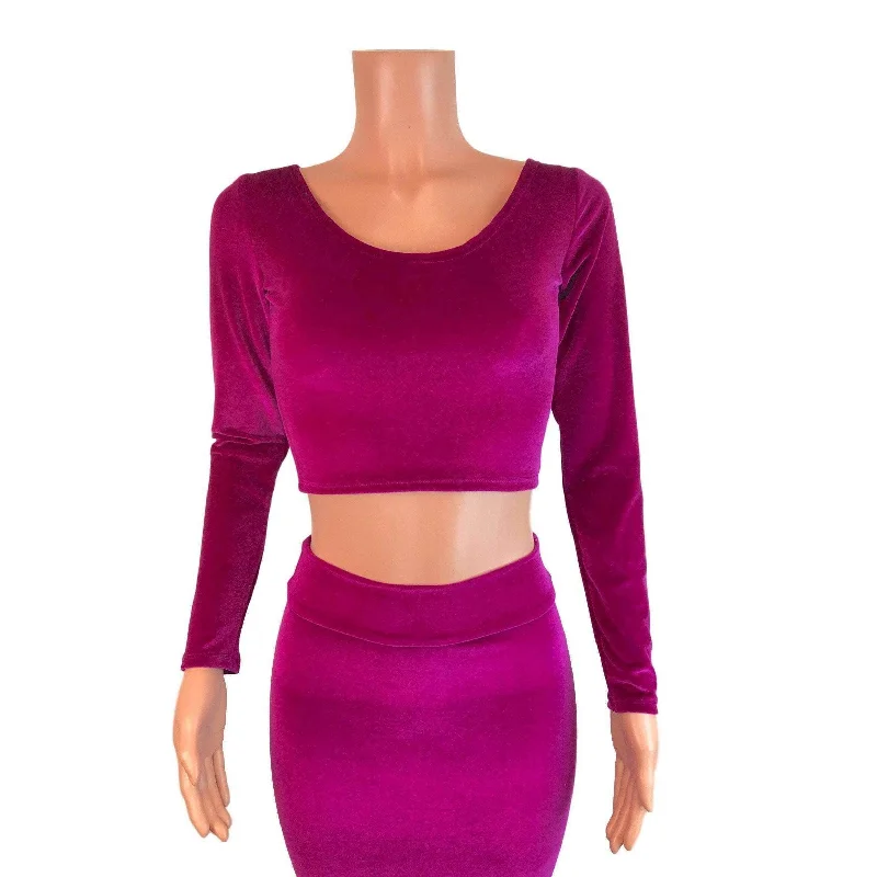 Long Sleeve Crop Top - Fuchsia Velvet