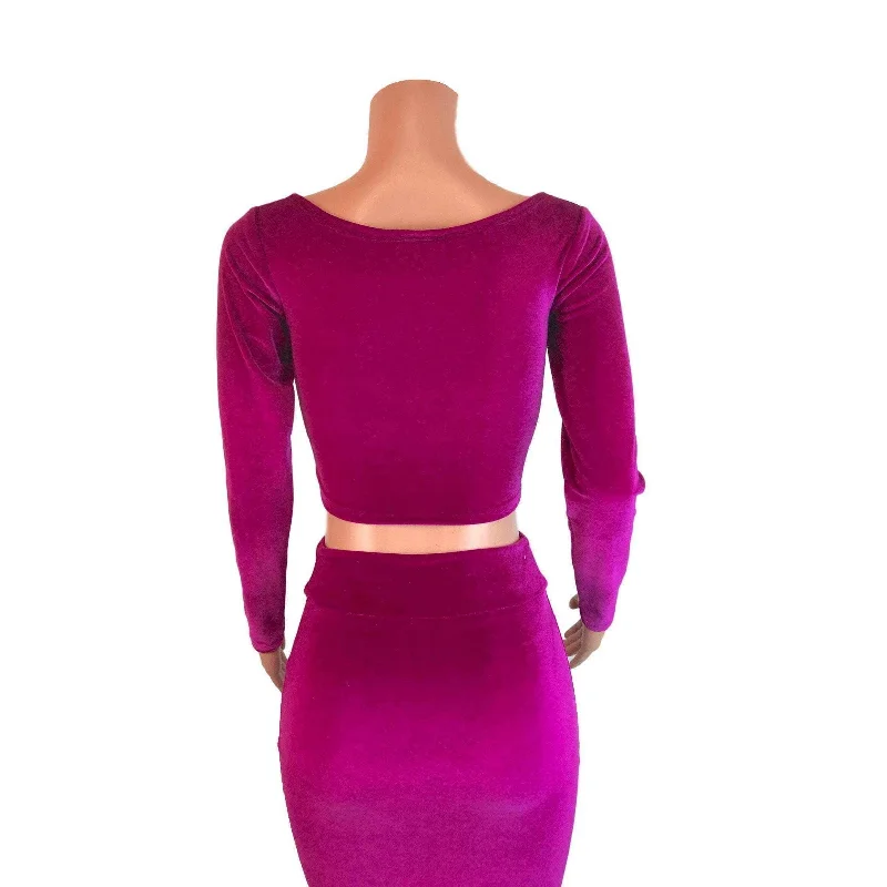 Long Sleeve Crop Top - Fuchsia Velvet