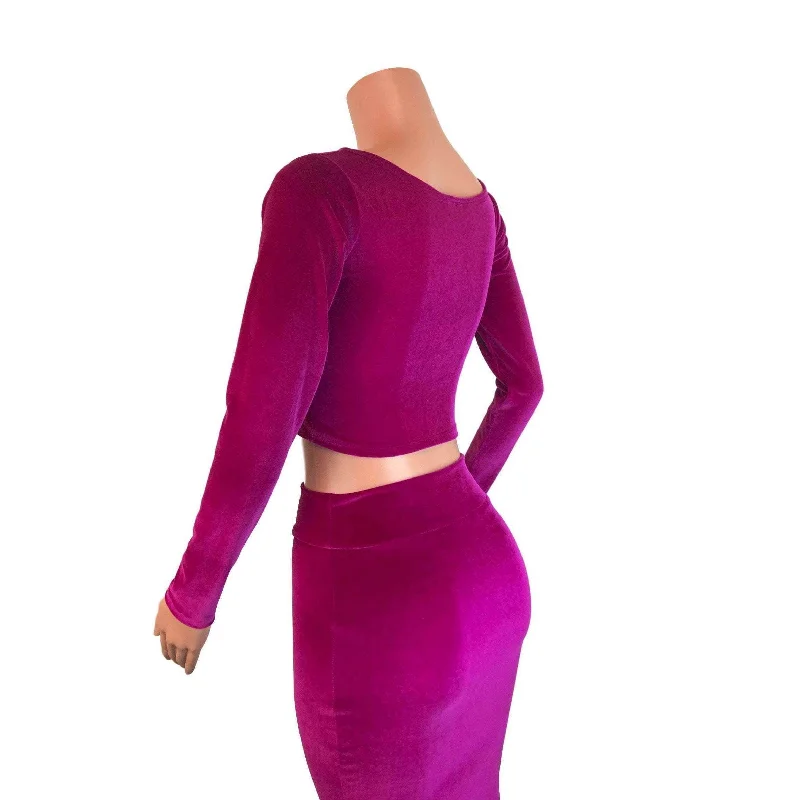 Long Sleeve Crop Top - Fuchsia Velvet