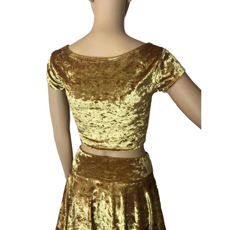 Cap Sleeve Crop Top - Gold Crushed Velvet