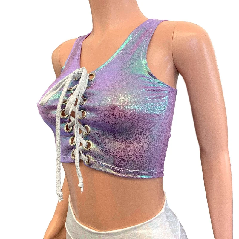 SALE - Lace-Up Crop Top - Lilac Iridescent