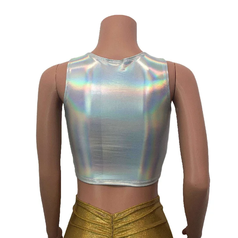 Mesh Inset Crop Tank Top - Opal Holographic