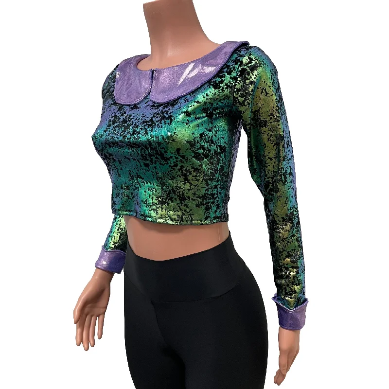 Metallic Velvet Petal Collared Crop Top