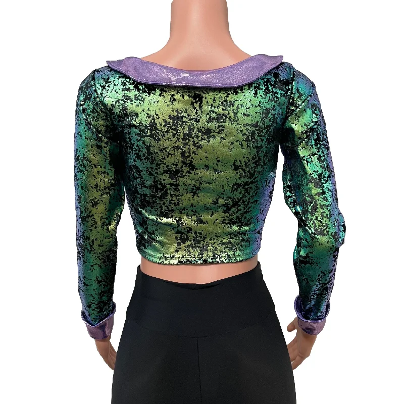 Metallic Velvet Petal Collared Crop Top