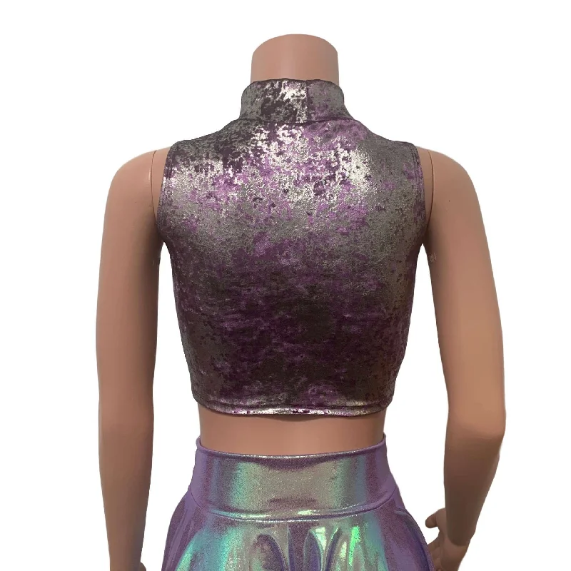 Mock Turtleneck Crop Tank Top - Plum/Gunmetal Gilded Velvet