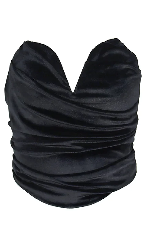 My Best Look Black Strapless V Neck Draped Crop Top