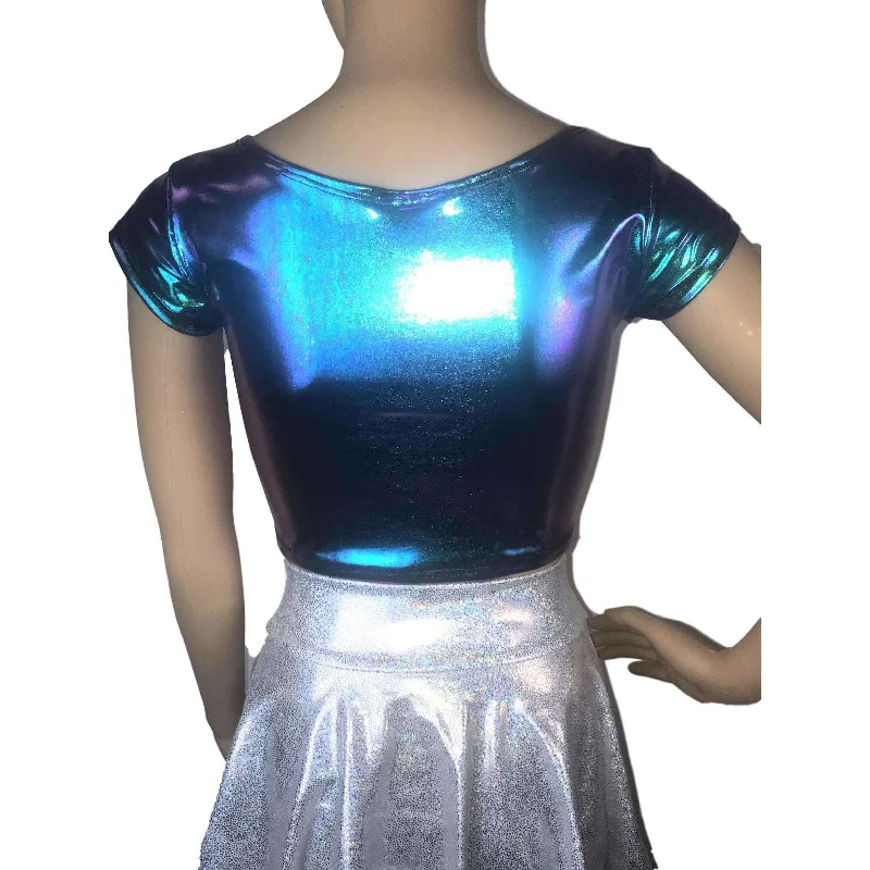 Cap Sleeve Crop Top - Oil Slick Holographic