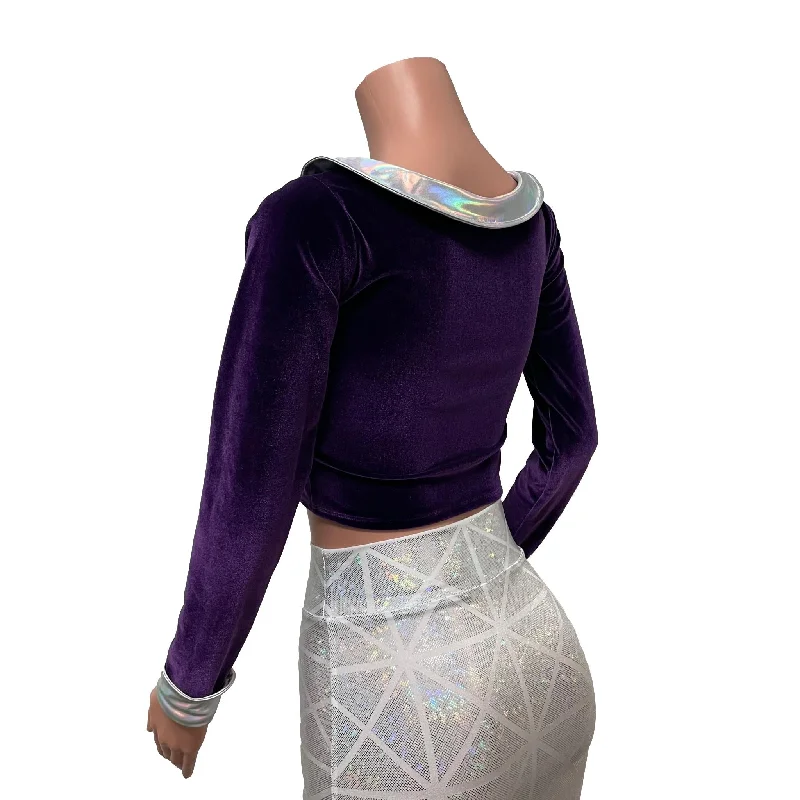 Purple Velvet Collared Crop Top