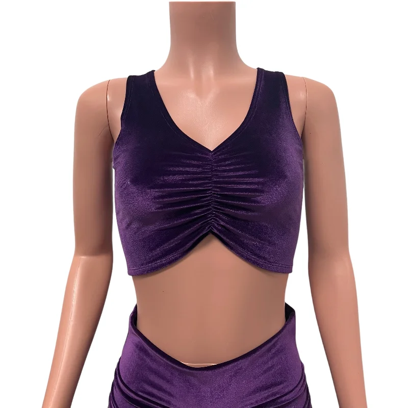 Purple Velvet Ruched Crop Top Tank