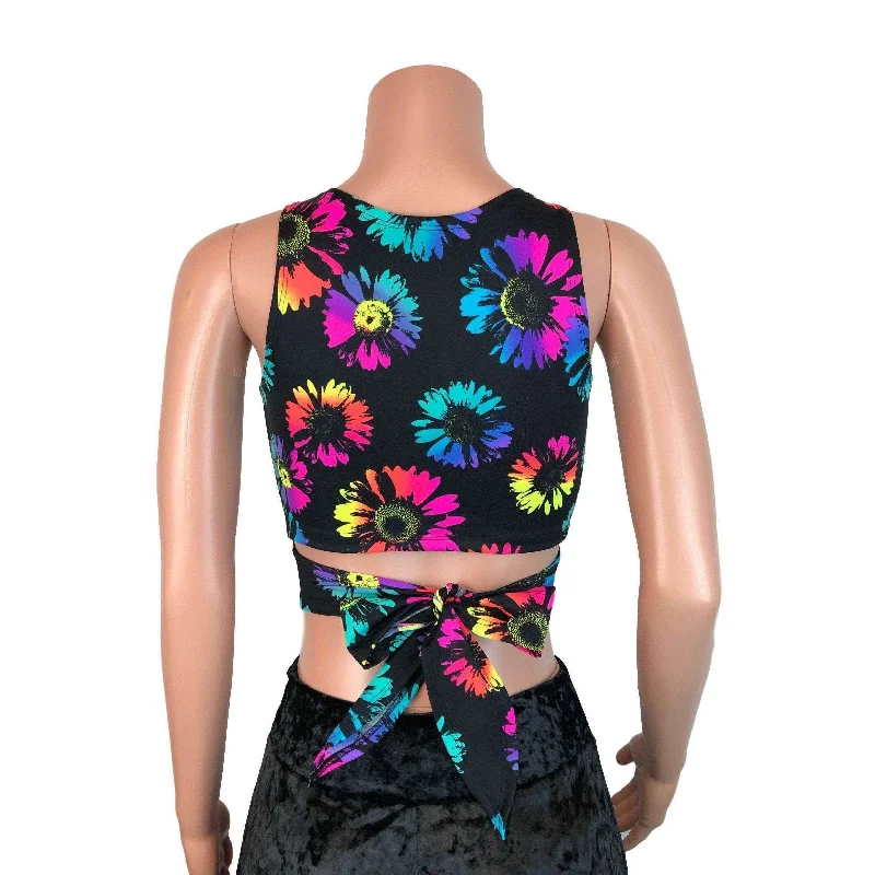 SALE - LARGE LONG SLEEVE ONLY - Crop Wrap Top - Electric Daisy