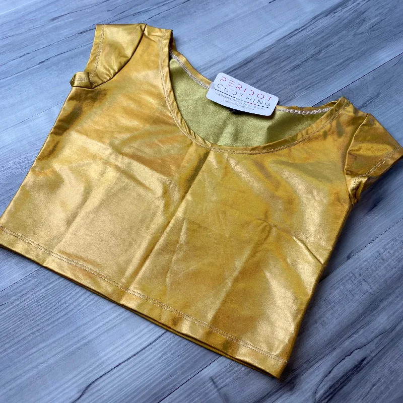 SALE - SMALL Gold Holographic Cap Sleeve Crop Top