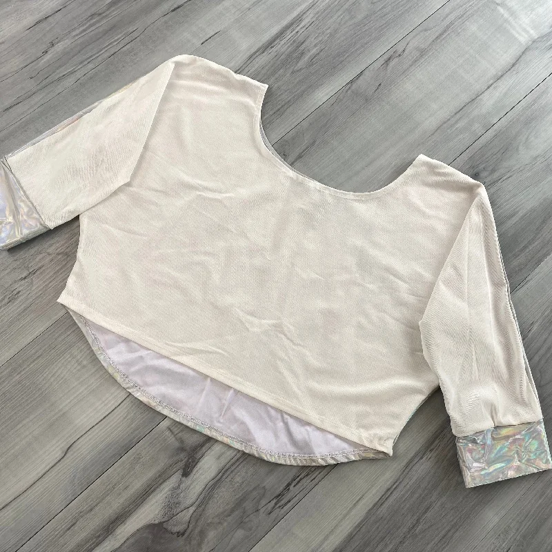 SALE - XS - Dolman Crop Top in Opal Holographic and White Mesh | Loose Tee Rave Top