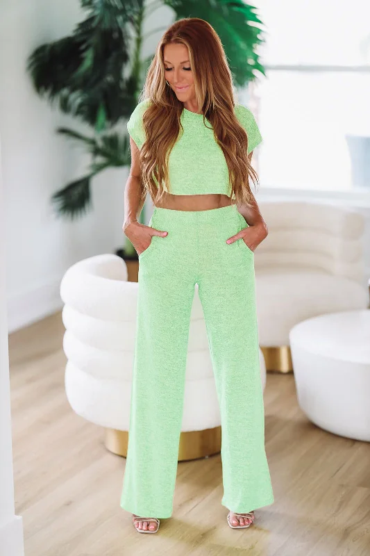 Set On You Pant and Crop Top Set - Lime