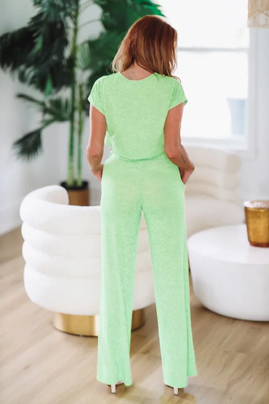 Set On You Pant and Crop Top Set - Lime