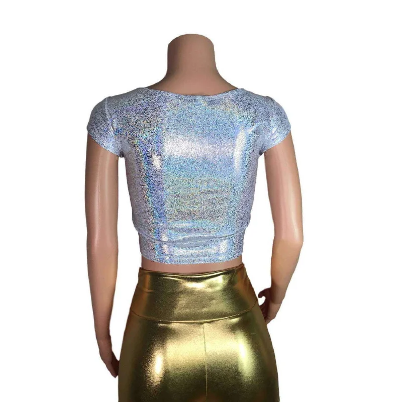 Cap Sleeve Crop Top - Silver Holographic