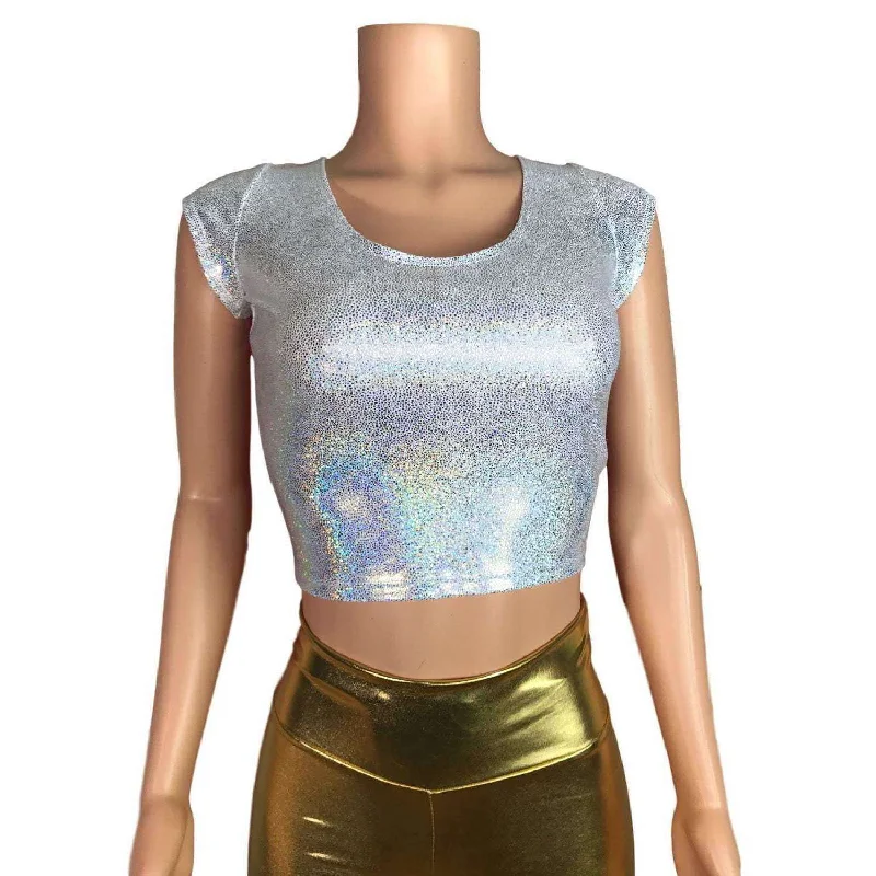 Cap Sleeve Crop Top - Silver Holographic