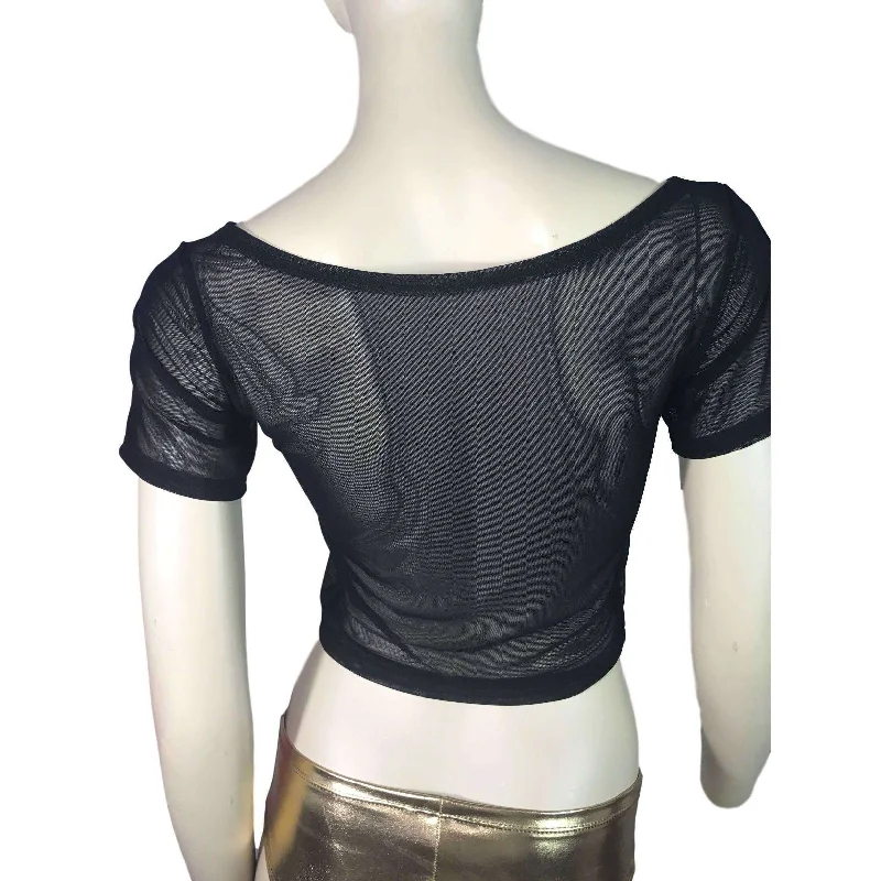 Stars Black Mesh Cropped Tee Shirt Top