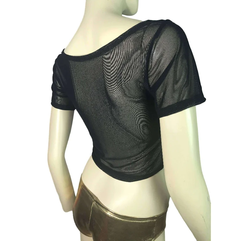 Stars Black Mesh Cropped Tee Shirt Top