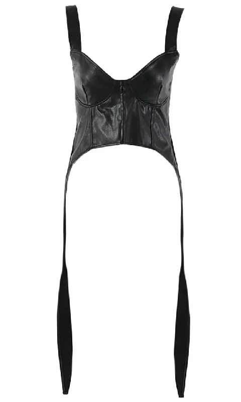 There You Go Black PU Faux Leather Sleeveless V Neck Bustier Crop Top