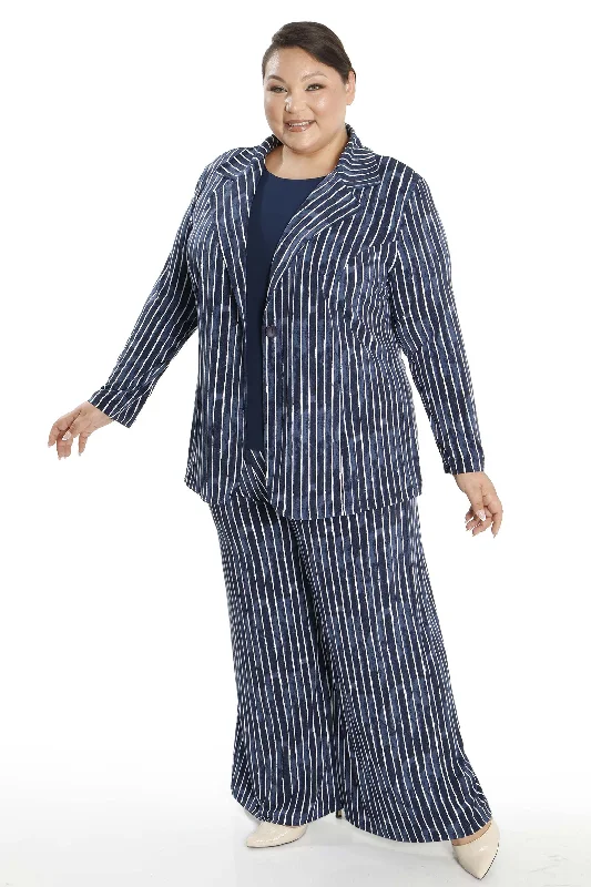 Vikki Vi Jersey Navy Pinstripe Blazer