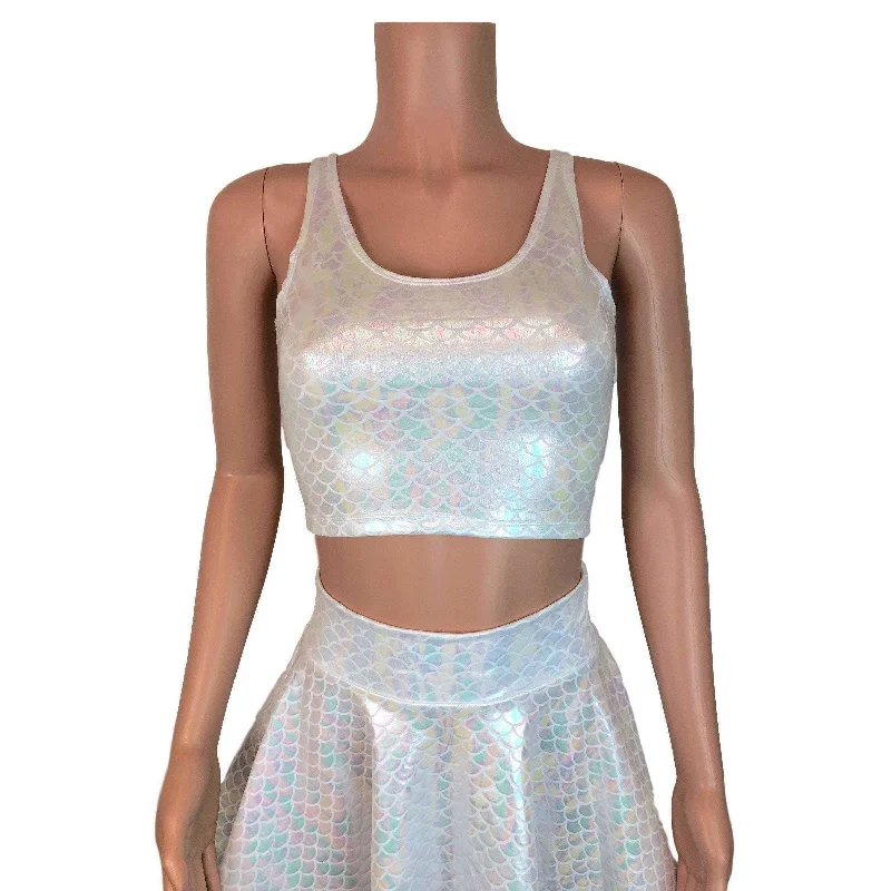 Crop Tank Top - White Iridescent Mermaid Scales