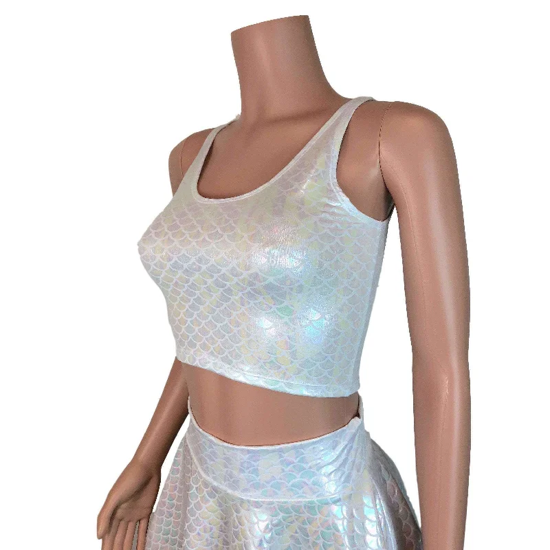 Crop Tank Top - White Iridescent Mermaid Scales