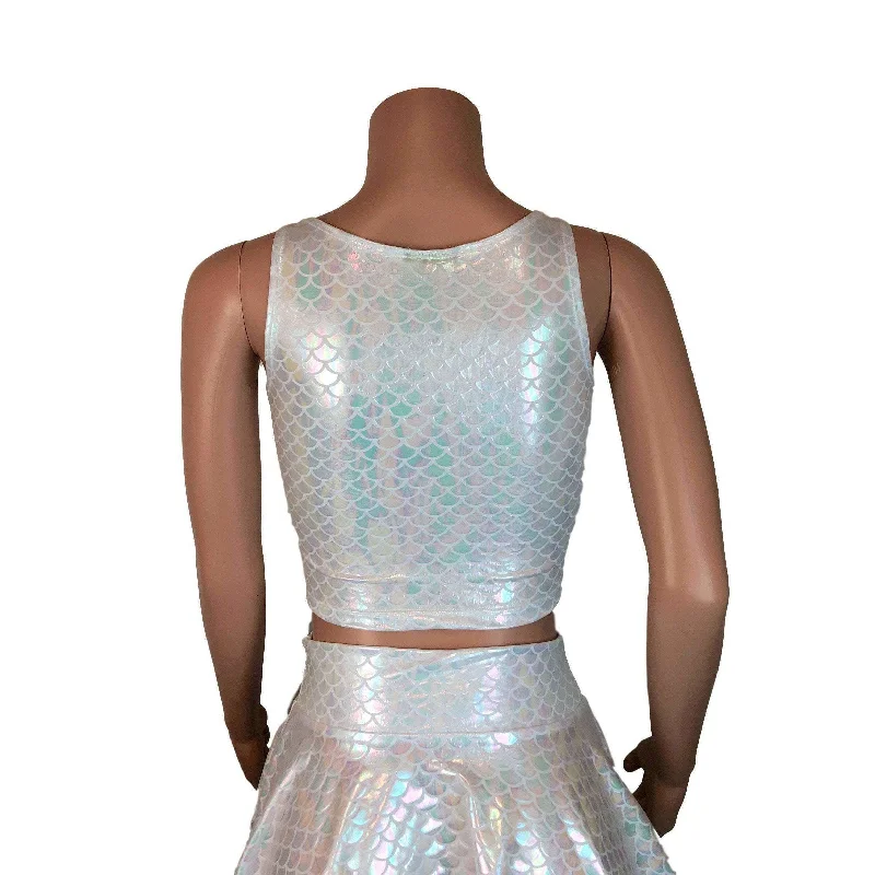 Crop Tank Top - White Iridescent Mermaid Scales