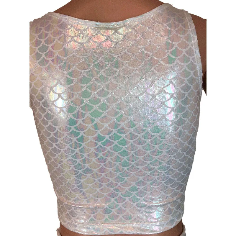 Crop Tank Top - White Iridescent Mermaid Scales