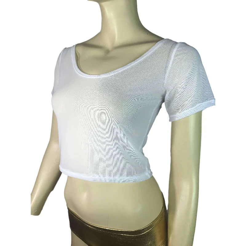 White Mesh Cropped Tee Shirt Top