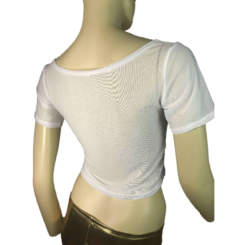 White Mesh Cropped Tee Shirt Top