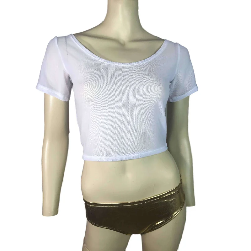 White Mesh Cropped Tee Shirt Top