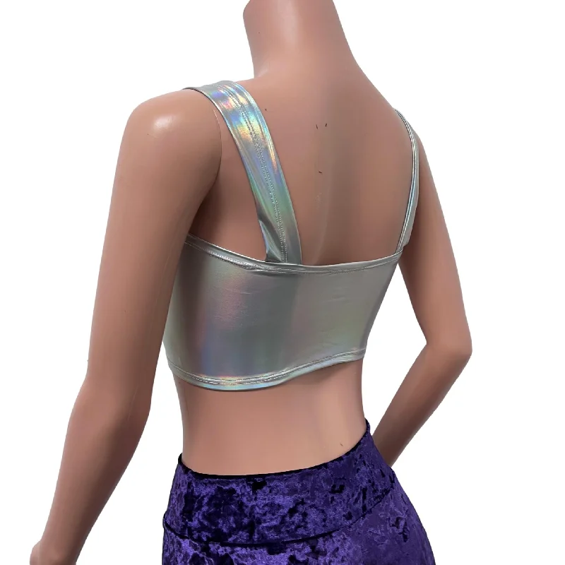 Wide Strap Square Neckline Crop Top - Opal Holographic