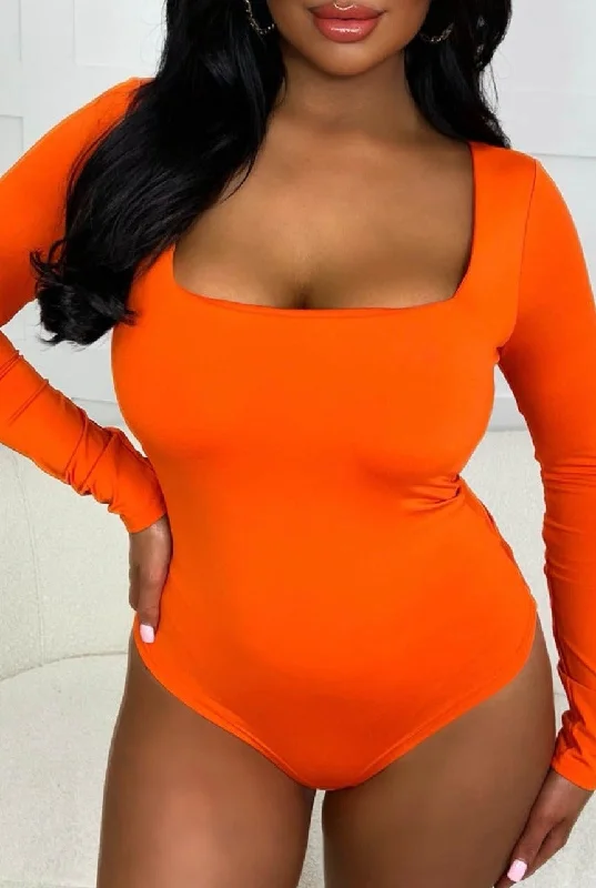 Girl Like Me Orange Square Neck Long Sleeve Bodysuit