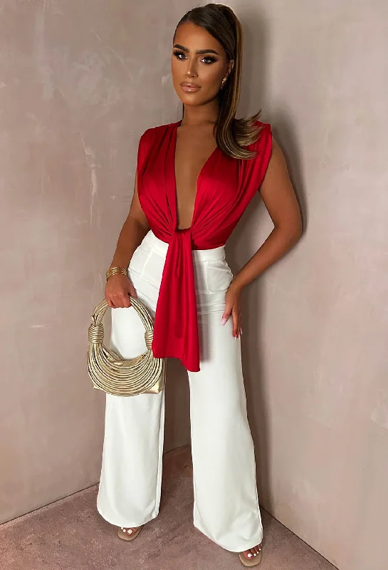 Twist of Faith Red Stretch Sleeveless Plunge Bodysuit