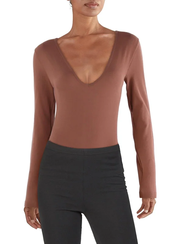 Womens V-Neck Ribbed Bodysuit